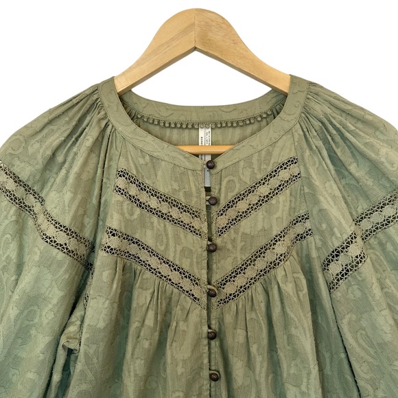 Anthropologie Top Blouse Women's S Harmony Sage Lace Peasant Cottage Feminine - Picture 5 of 15